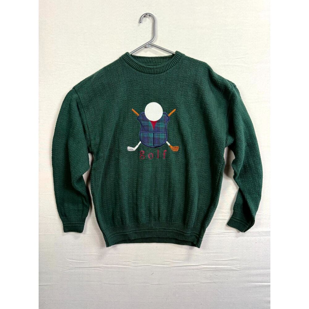 Mens Golf Sweater XL Green Knitted Long Sleeve Performance Crew Neck Pullover